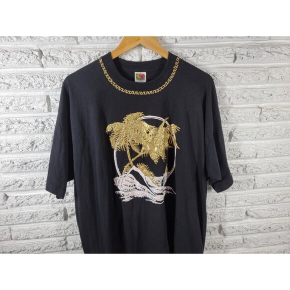 Fruit of Loom Womens Top XXL Tee Short Sleeve Tropical Black BLA41E - Picture 3 of 8